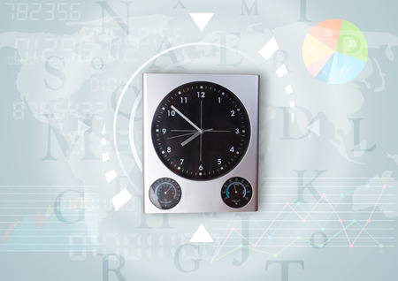 Clocks with world time and finance graph business concept