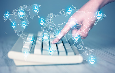 Keyboard with high tech user map icons and symbolsの写真素材