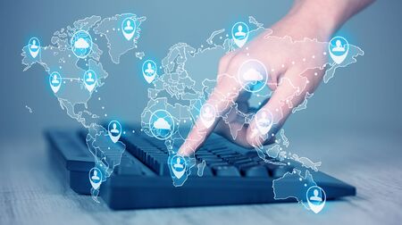 Keyboard with high tech user map icons and symbolsの写真素材