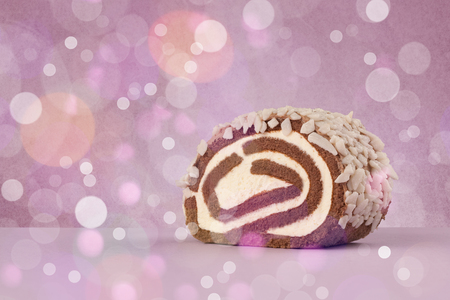 Delicious tasty homemade cakes with bokeh light backgroundの写真素材