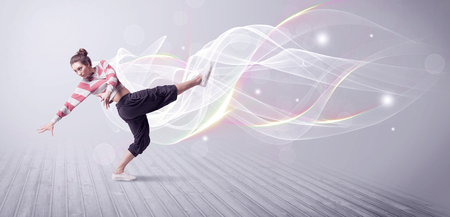 Urban breakdancer dancing with white linesの写真素材