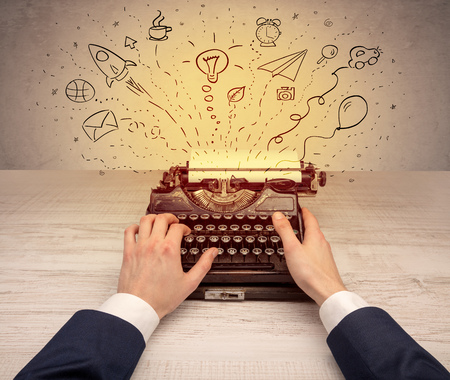 Vintage typewriter with doodles aroundの写真素材