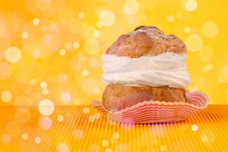 Close up of delicious tasty homemade cakes with bokeh light backgroundの写真素材