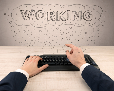 Elegant businessman hand working on internetの写真素材