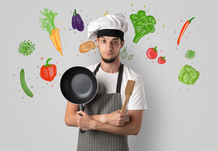 Cook with colourful drawn vegetablesの写真素材