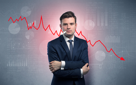 Sick businessman with decreasing performance conceptの写真素材