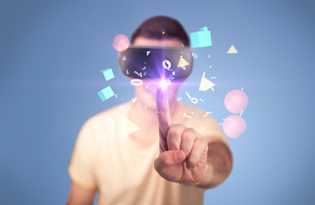 Man wearing virtual reality gogglesの写真素材