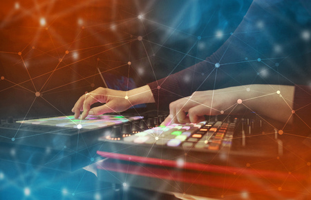 Hand mixing music on midi controller with connectivity concept