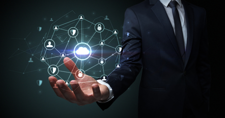 Networking connection concept with dark wallpaperの写真素材