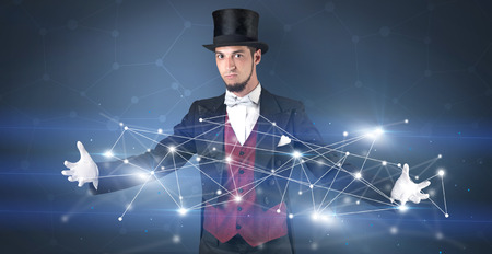 Magician with geometrical connection on his hand