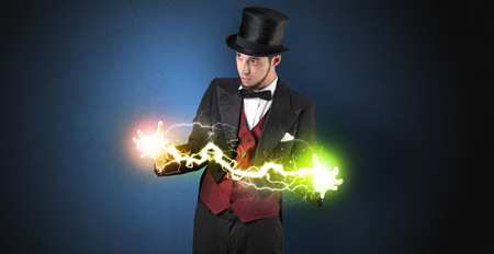 Magician energy between his handsの写真素材