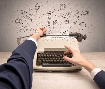 Vintage typewriter with doodles aroundの写真素材