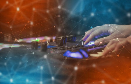 Hand mixing music on midi controller with connectivity concept
