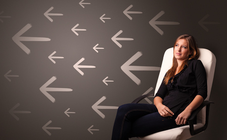 Person thinking with direction concept backgroundの写真素材