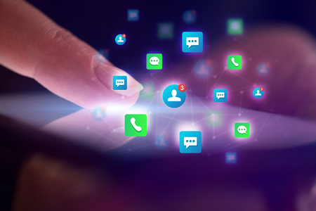 Finger touching phone with contacts concept