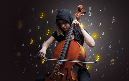 Falling notes with classical musicianの写真素材