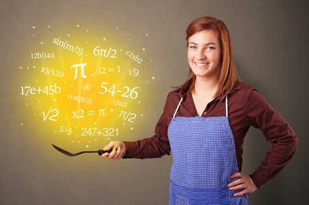 Person cooking numbers and mathematical staffsの写真素材