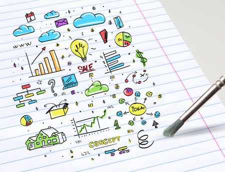 Close-up of drawing colorful multimedia and office staff conceptの写真素材
