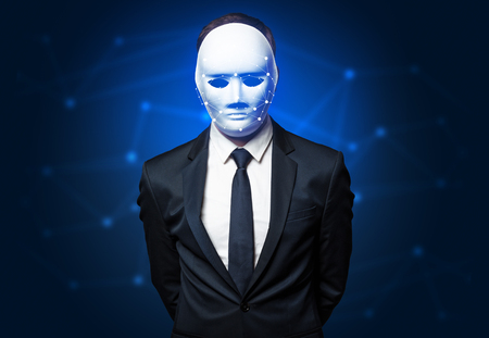 Face recognition with mesh. Cyber security concept.の写真素材