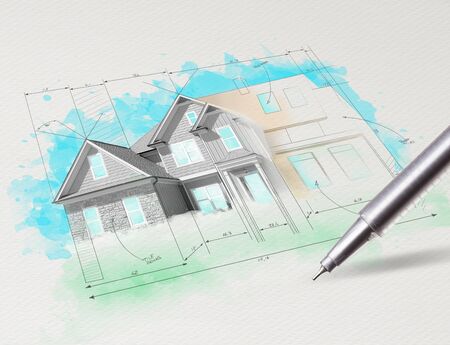 Drawing colored house plan conceptの写真素材