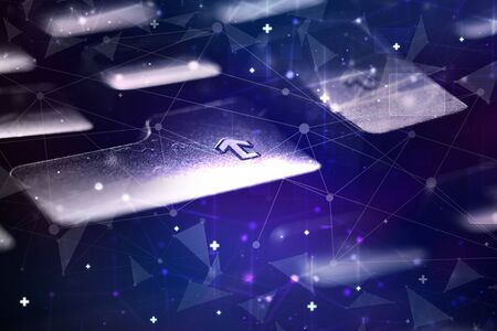 Close-up dark keyboard with networking concept