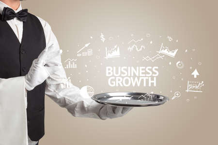 Waiter serving business idea concept with BUSINESS GROWTH inscription