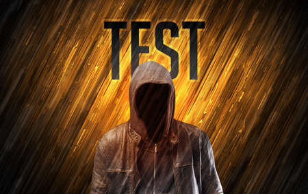 Mysterious man with TEST  inscription, online security concept