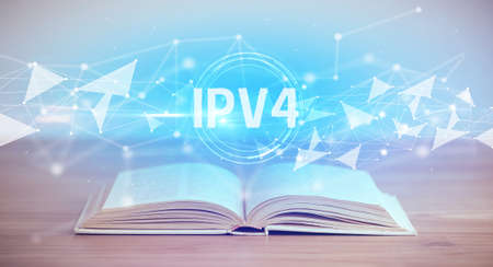 Open book with IPV4 abbreviation, modern technology conceptの写真素材
