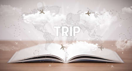 Open book with TRIP inscription, vacation conceptの写真素材
