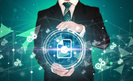 Solution concept in the hands of businessmen with checklist icon, creative business strategy planの写真素材