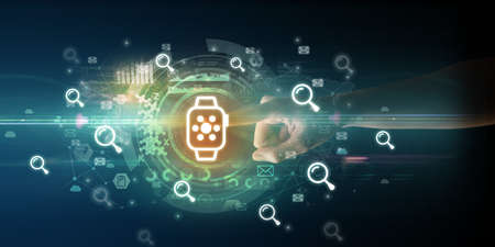 touching with soft gesture multimedia screen with future technology concept