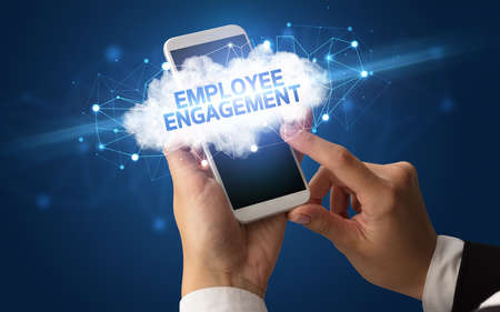 Hand using smartphone with cloud business conceptの写真素材