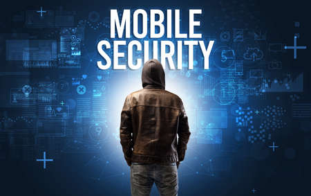 Faceless man with online security concept