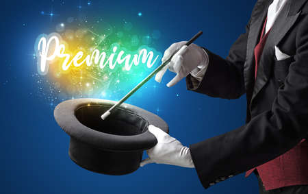Young magician is showing magic trickの写真素材