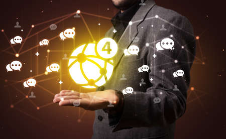 Hand holding social media iconsの写真素材