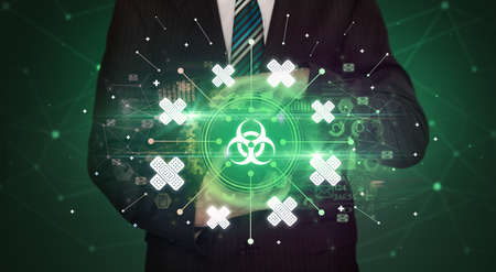 Hand holding healthcare icons conceptの写真素材