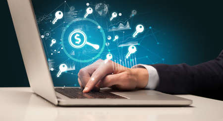 Business hand working on laptop, successful business concept