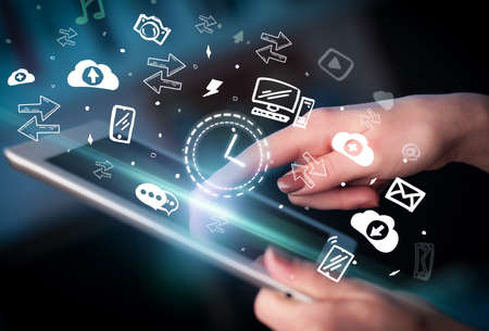 Close-up of a touchscreen with hand drawn iconsの写真素材