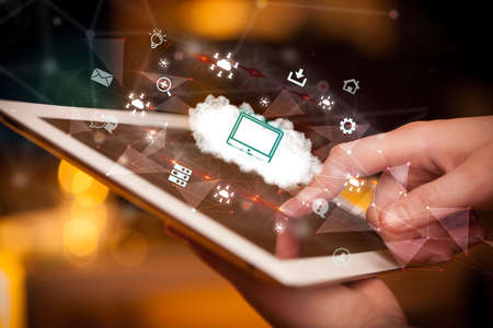 Close-up of a touchscreen with technology icons