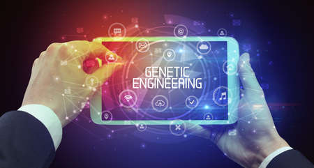 Close-up of a tablet with inscriptionの写真素材