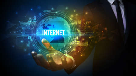 Elegant hand holding technology-related inscriptionの写真素材