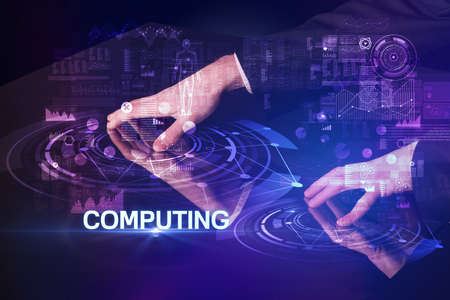 Businessman touching huge display conceptの写真素材