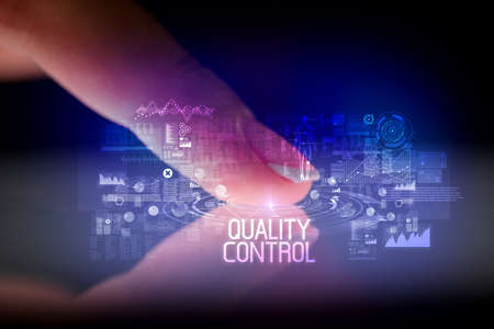 Finger touching tablet with web technology icons concept
