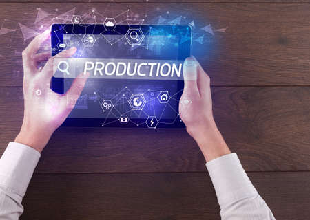 Close-up of a tablet searching inscriptionの写真素材