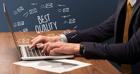 Businessman working on laptop, e-commerce conceptの写真素材