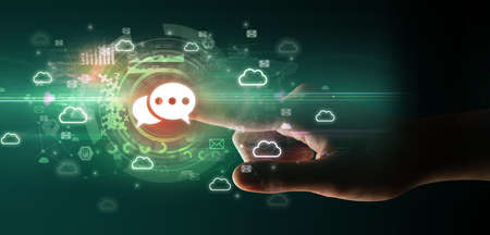touching with soft gesture multimedia screen with future technology concept