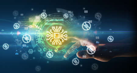 touching with soft gesture multimedia screen with future technology concept
