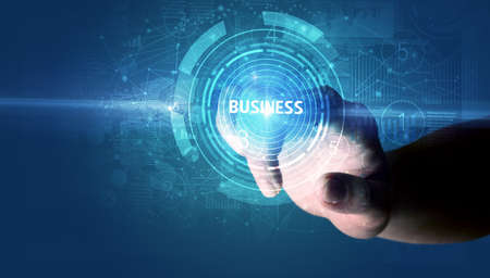 Hand touching business concept buttonの写真素材