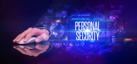 hand holding wireless peripheral, cyber security conceptの写真素材