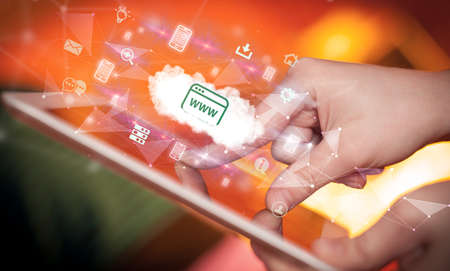 Close-up of a touchscreen with technology icons